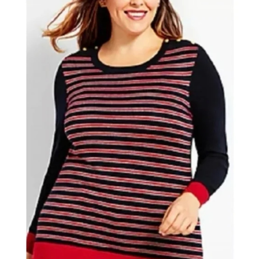 NWT Talbots Metallic Striped Sweater Knit cotton gold buttons navy 3X Plus size